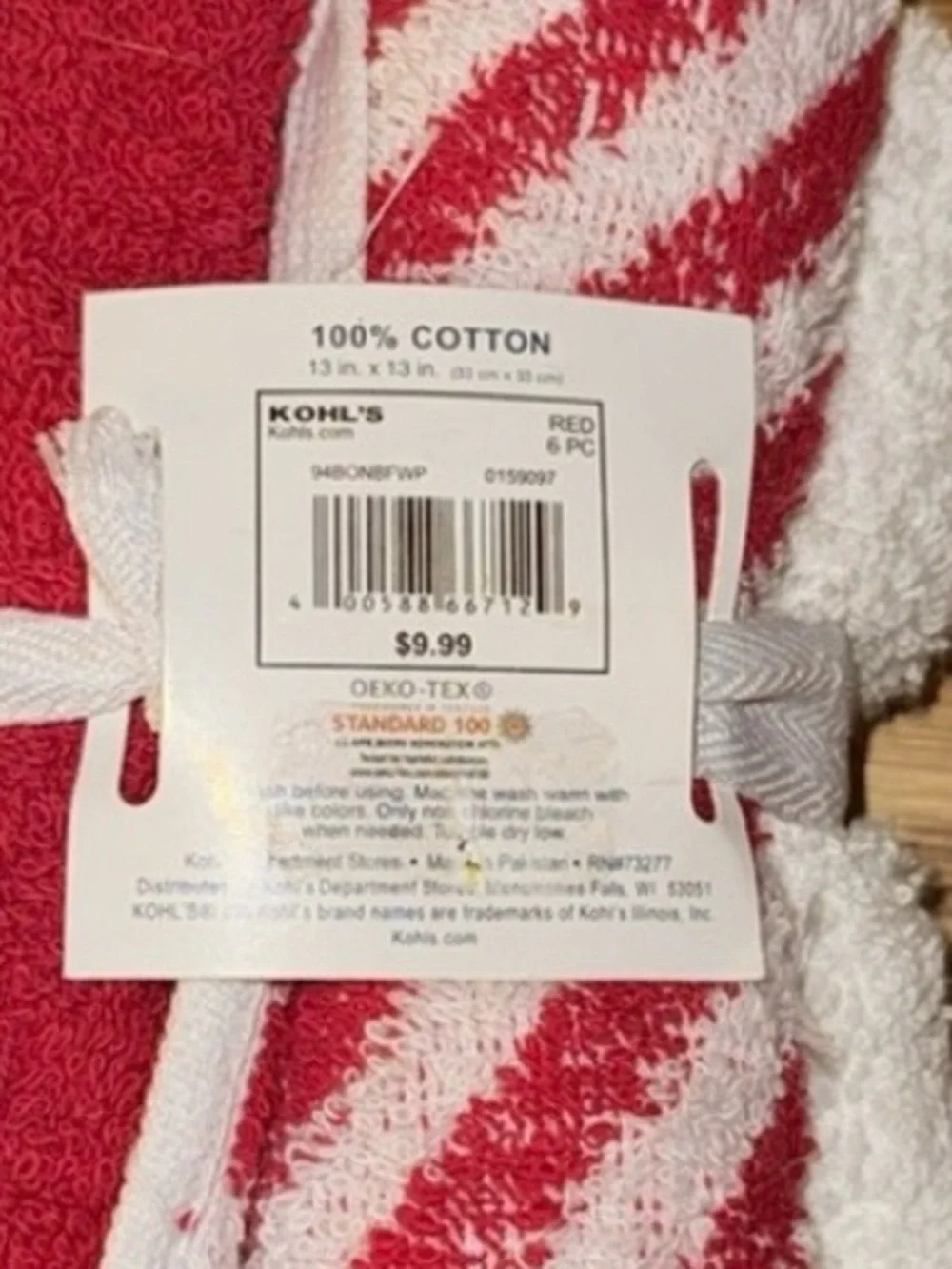 The Big One Red & White Washcloth Set of 6 - Cotton 100 💯 percent cotton